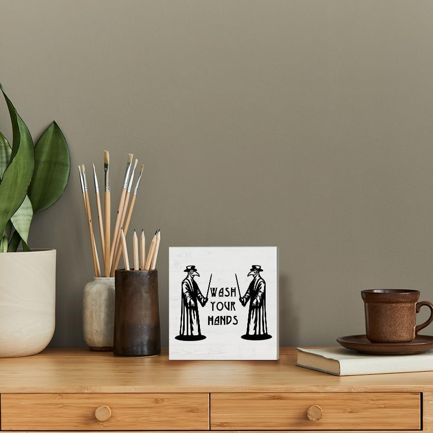 Wash Your Hands Sign Gothic Bathroom Decor Wooden Box Sign