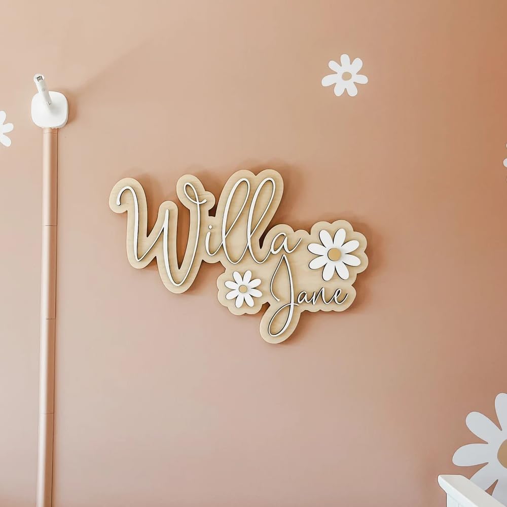 Personalized Wooden Nursery Name Sign with Baby Info