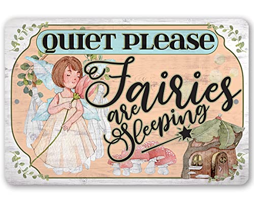 Quiet Please Fairies - 8x12 Wooden Look Metal Sign