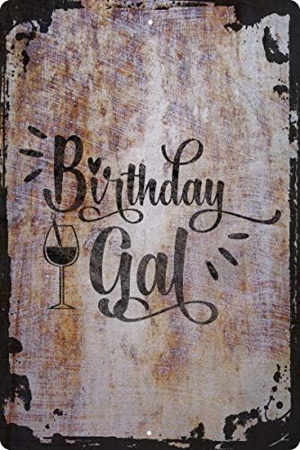 Funny Birthday Gal Wine Glass Cursive Wall Sign