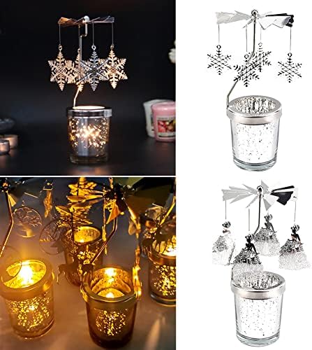 Eforcase Silver Spinning Candle Holder with Glass Cup