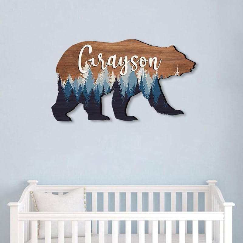 IZI POD Personalized Baby Name Sign Wooden Forest Decor