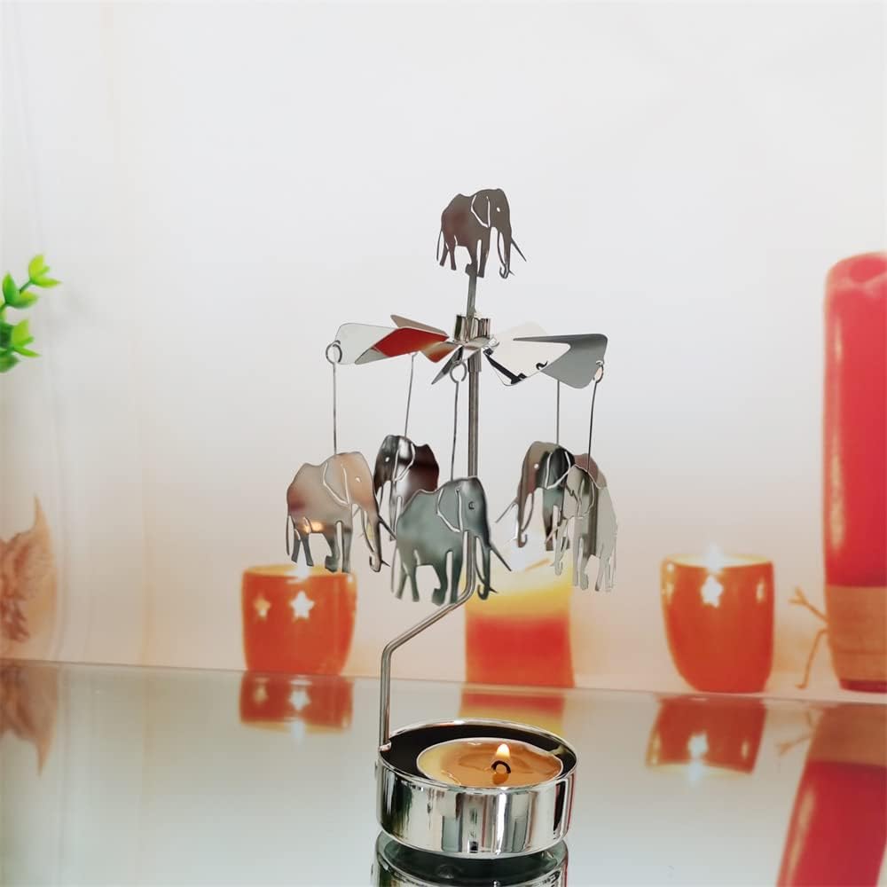 Rotary Candle Holder Spinning Tea Light Carousel Elephant Decor