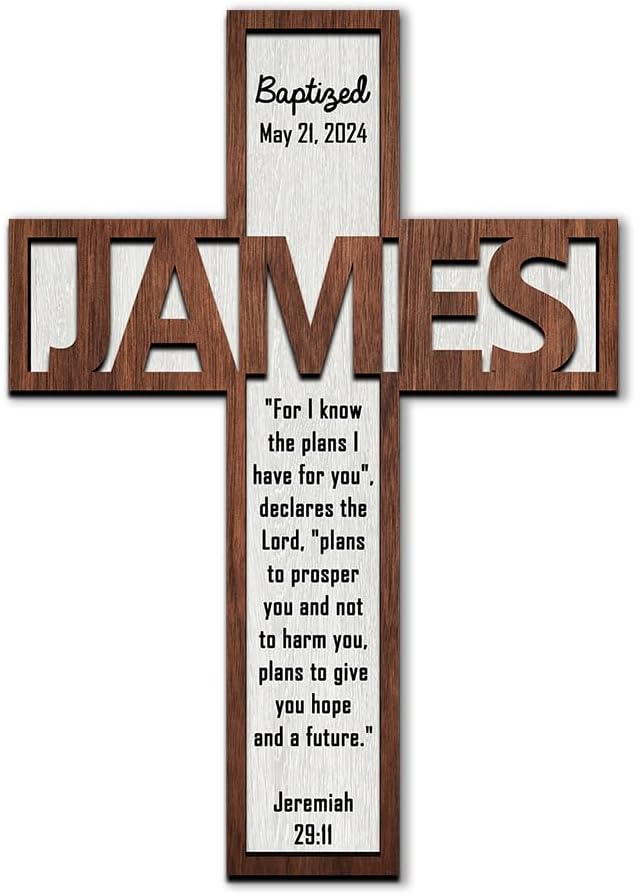 Personalized Baptism Cross Wooden Sign for Boy or Girl 1
