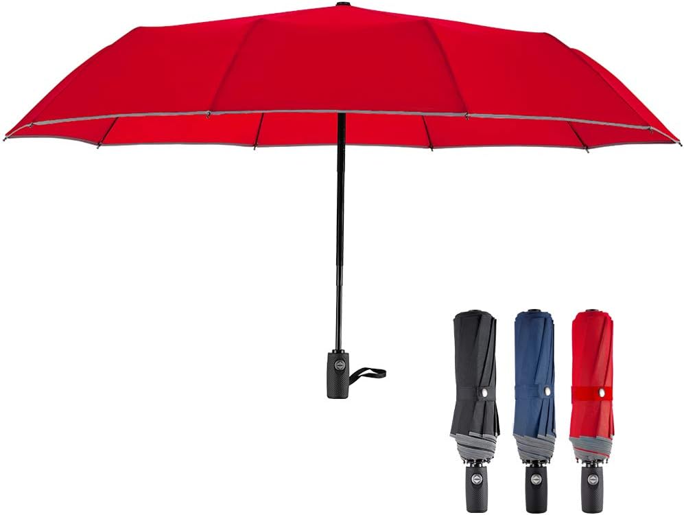 FDJASGY Windproof Travel Umbrella with Reflective Stripe and Zipper Pouch