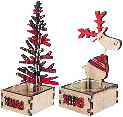 Beaupretty 2Pcs Wood Candlestick Christmas Decor
