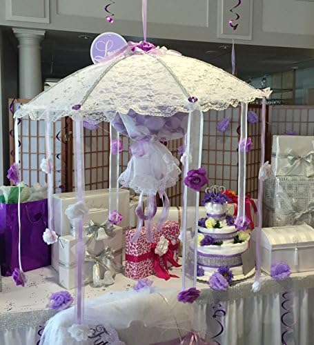 FavorOnline Shower of Happiness White Lace Umbrella with Rose Petals and Confetti