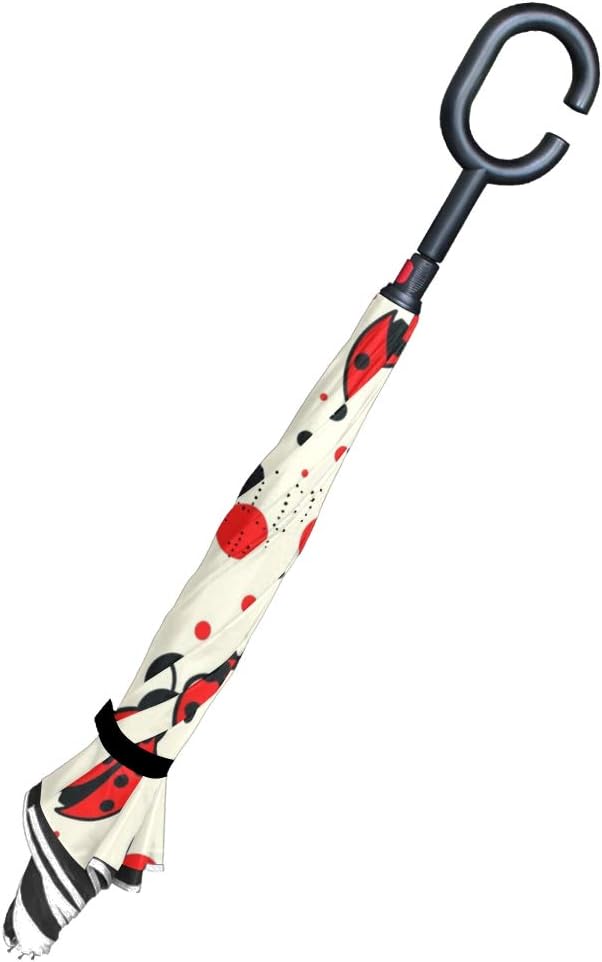 MRMIAN Ladybugs Windproof Stick Umbrella with Hook