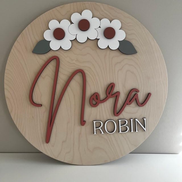 Custom Round Name Sign Personalized Wooden Wall Art for Baby Room