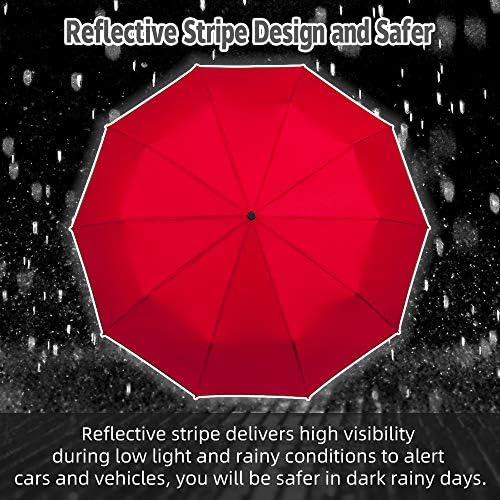 FDJASGY Windproof Travel Umbrella with Reflective Stripe and Zipper Pouch