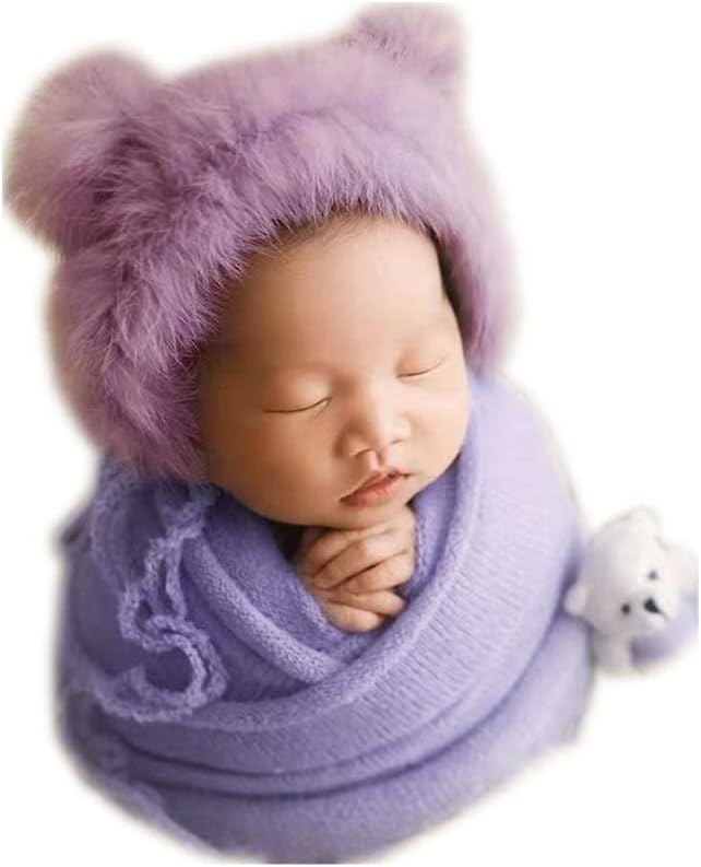 Vemonllas Baby Photo Props Teddy Bear Hat Wrap Blanket Set