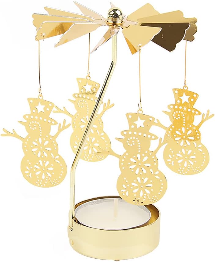 Gold Rotating Candle Holder with Snowman Design