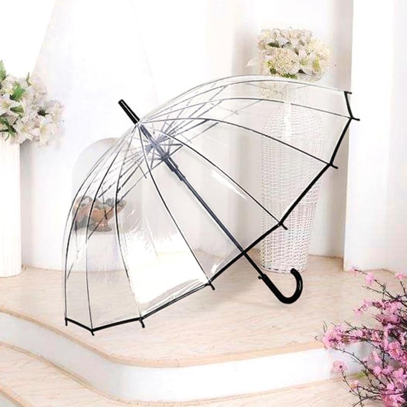 Mokcoliy Thick Transparent Umbrella 16-Rib Auto Open Windproof 1