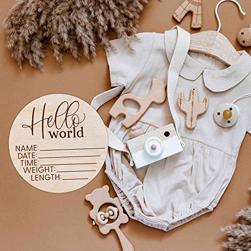 Hello World Newborn Sign - Custom Birth Announcement Plaque 1