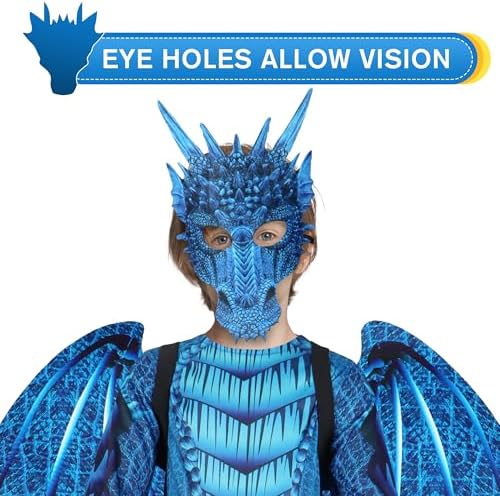 IKALI Kids Blue Dragon Costume with Wings and Mask Set