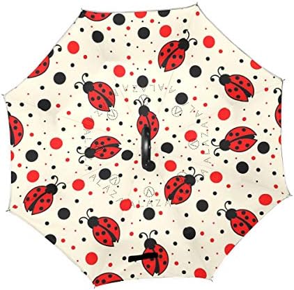 MRMIAN Ladybugs Windproof Stick Umbrella with Hook