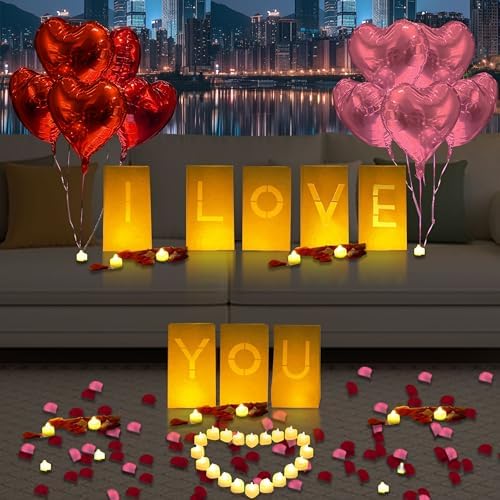 I Love You Lighted Letters Sign with Luminary Paper Bags