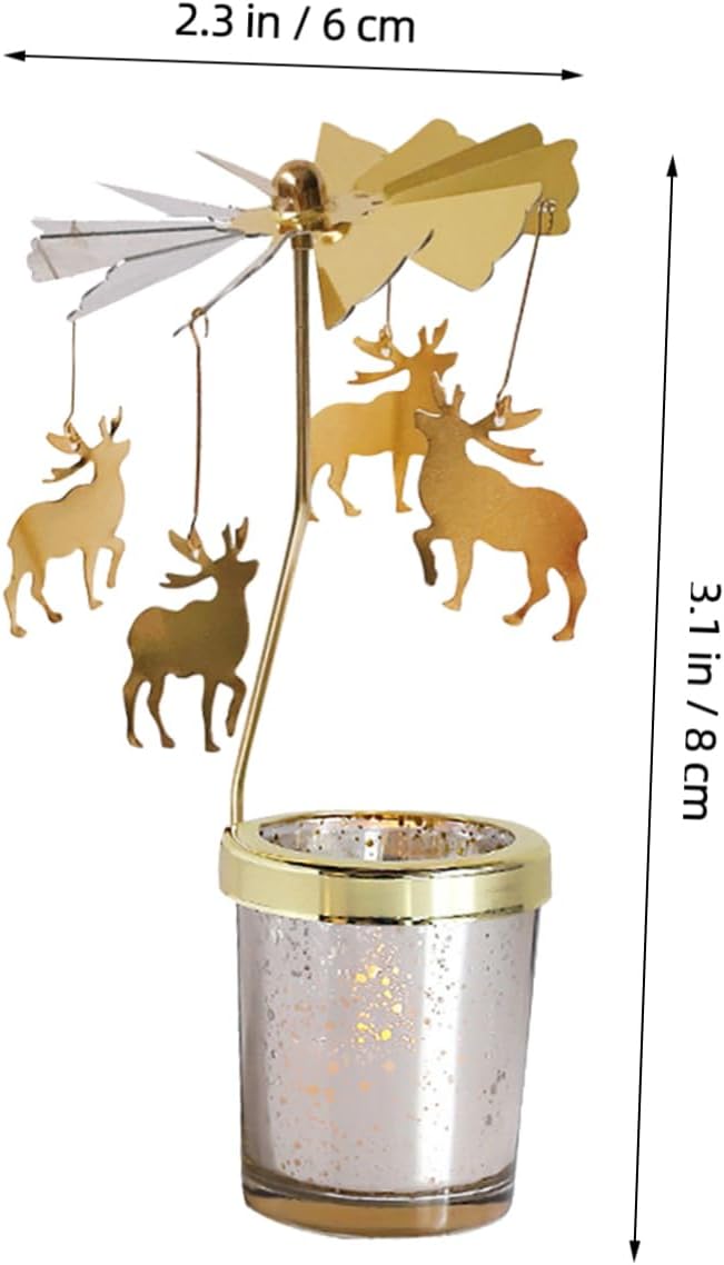 Rotating Candle Holder with Gold Spinning Deer