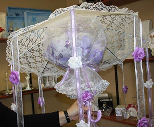 FavorOnline Shower of Happiness White Lace Umbrella with Rose Petals and Confetti
