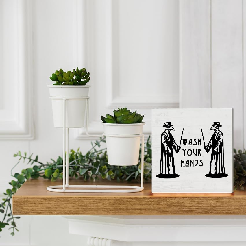 Wash Your Hands Sign Gothic Bathroom Decor Wooden Box Sign