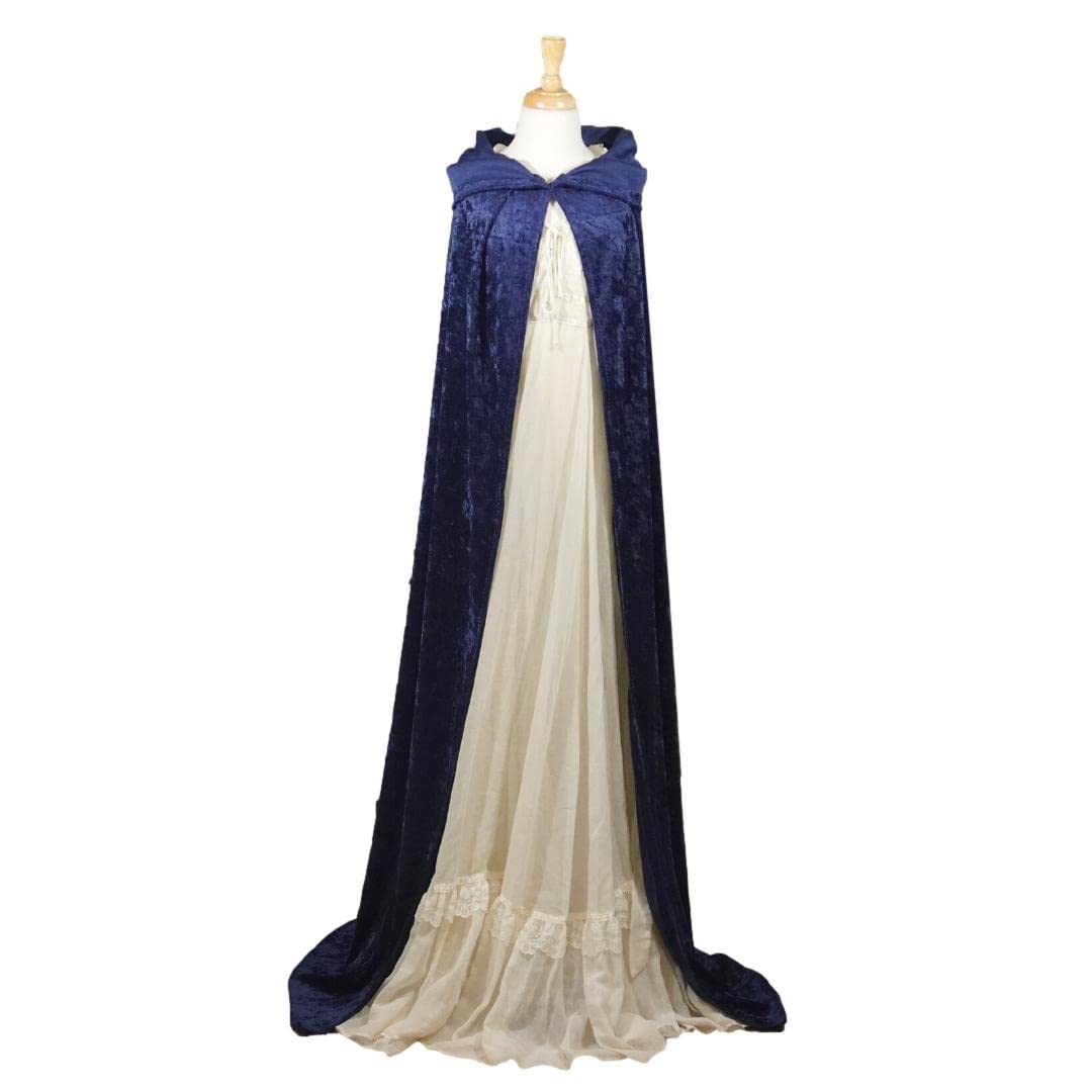 Navy Dark Blue Velvet Hooded Cape for All Sizes