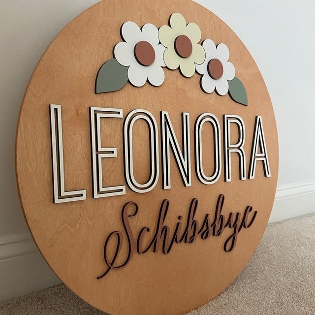 Custom Round Name Sign Personalized Wooden Wall Art for Baby Room