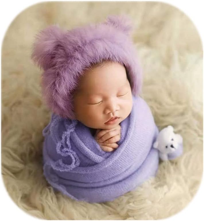 Vemonllas Baby Photo Props Teddy Bear Hat Wrap Blanket Set