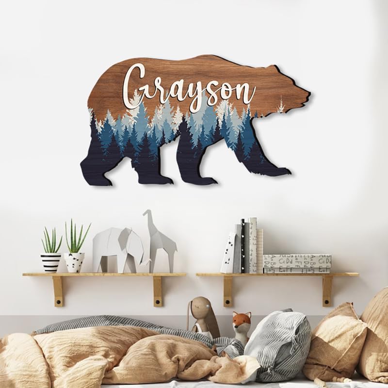 IZI POD Personalized Baby Name Sign Wooden Forest Decor