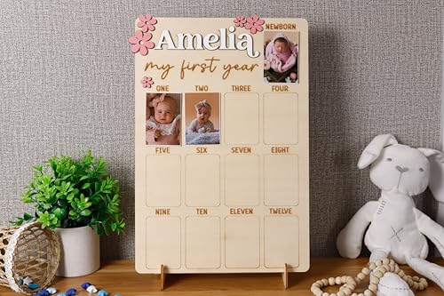 Baby First Year Photo Keepsake Sign with Easel Stand