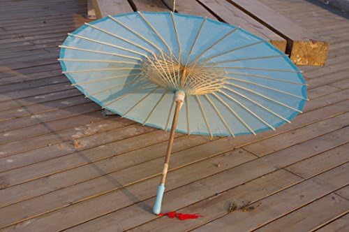 Plain Bamboo Cloth Parasol Umbrella Light Blue