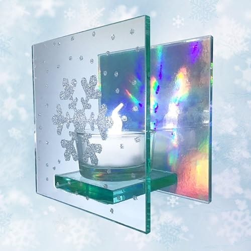 Snowflake Holiday Candle Holder with Aurora Holographic Effect