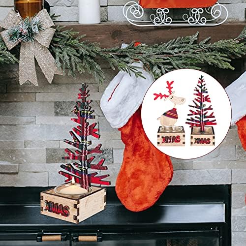 Beaupretty 2Pcs Wood Candlestick Christmas Decor