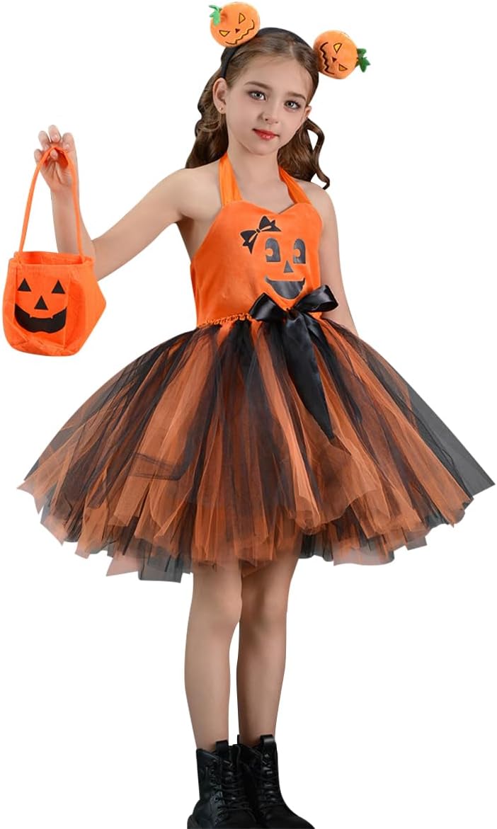 FYMNSI 3PCS Kids Halloween Pumpkin Tutu Dress Set