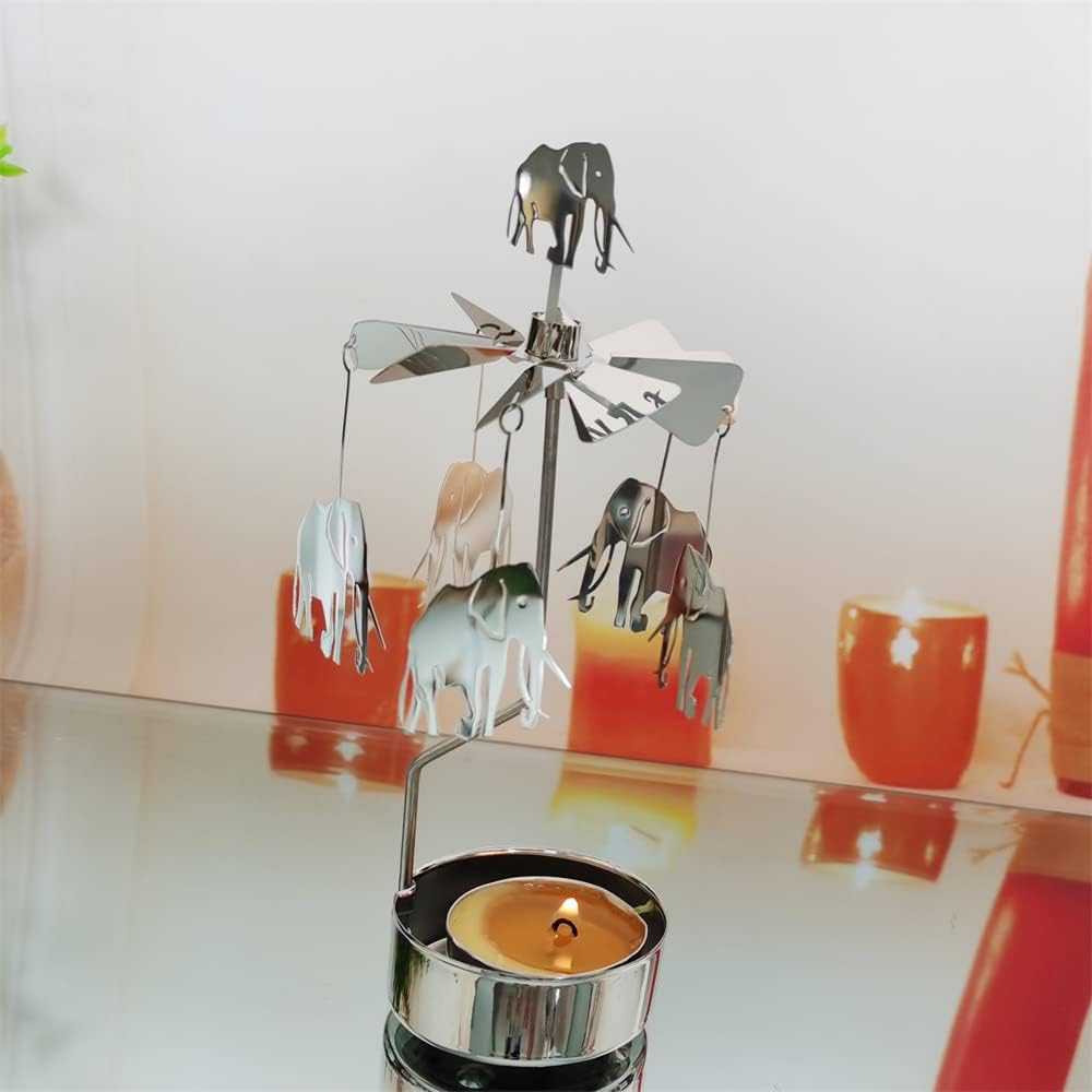Rotary Candle Holder Spinning Tea Light Carousel Elephant Decor