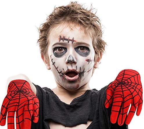 Geyoga Spider Web Gloves Red Black Halloween Costume