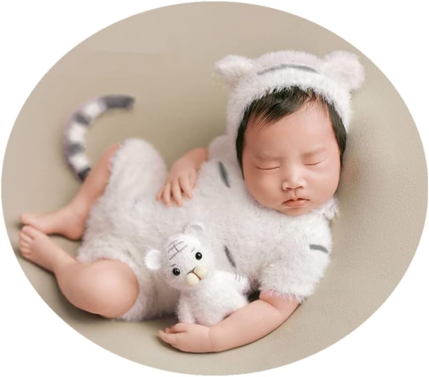 Vemonllas Newborn Photo Props Girl Boy Tiger Hat Romper 1