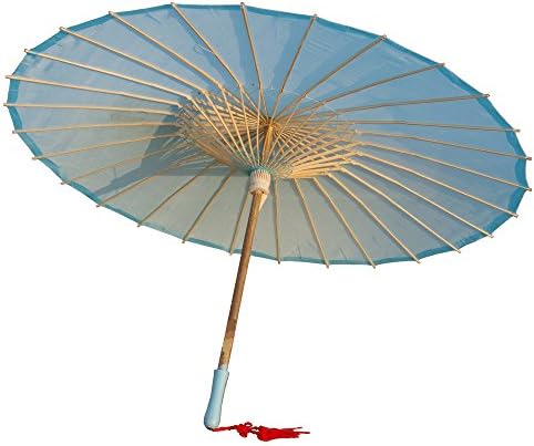 Plain Bamboo Cloth Parasol Umbrella Light Blue