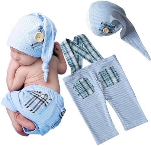 Zeroest Newborn Boy Photo Outfit with Suspenders and Hat