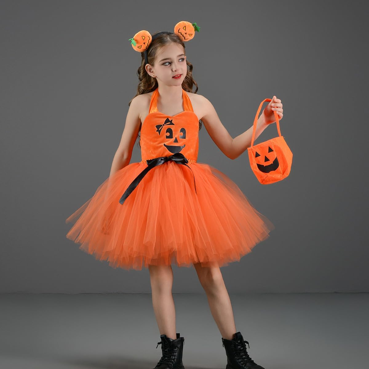 FYMNSI Kids Girls Halloween Pumpkin Tutu Dress 3PCS Set