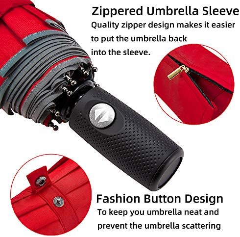 FDJASGY Windproof Travel Umbrella with Reflective Stripe and Zipper Pouch
