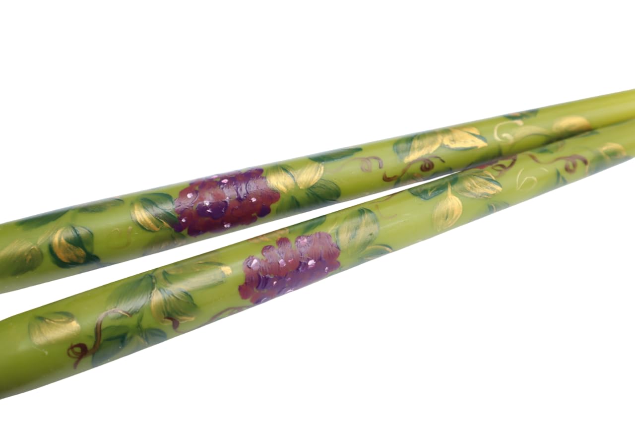 Goddess Arts Collection 10 Inch Olive Green Taper Candle Set with Grape Clusters