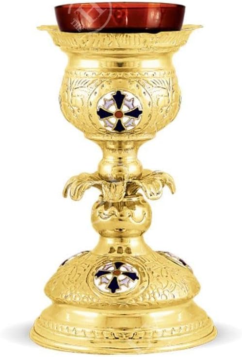 Christian Brass Altar Oil Lamp with Cross Gold Plated