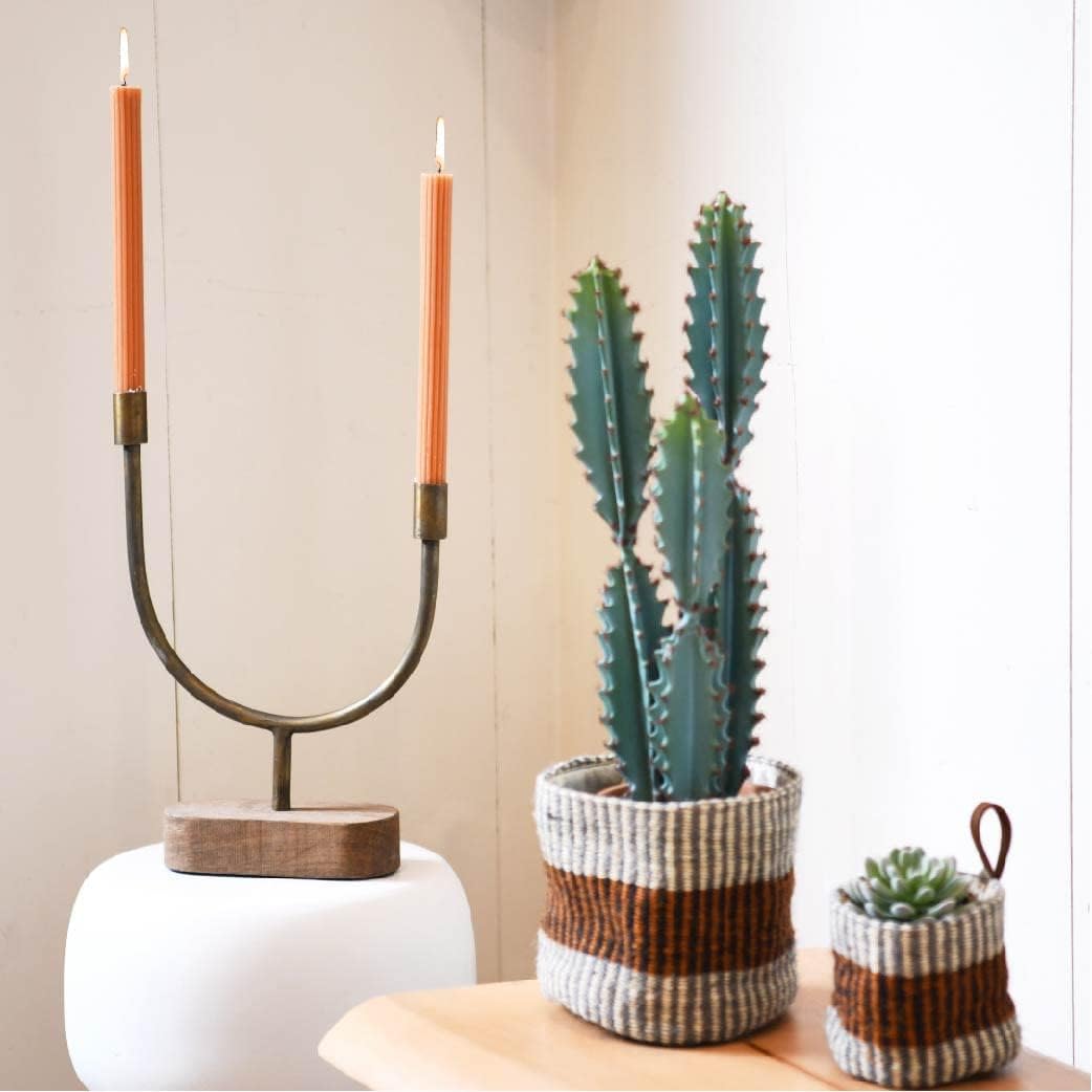 Main Mesa Asymmetrical Wood and Metal Candle Holder
