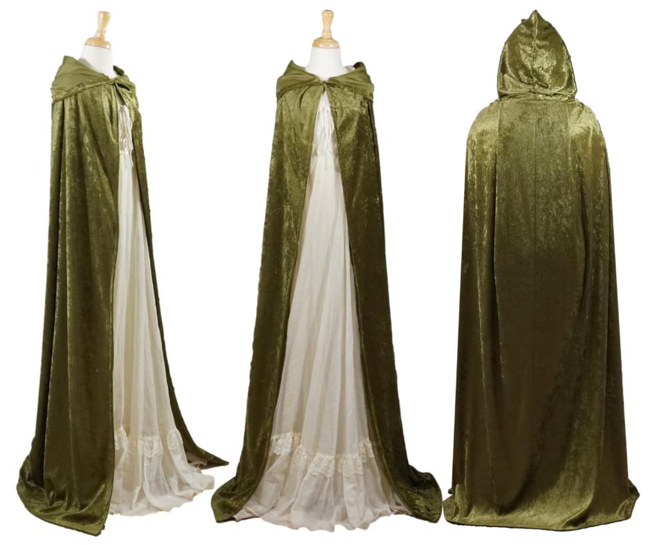Olive Green Velvet Hooded Cape - All Sizes