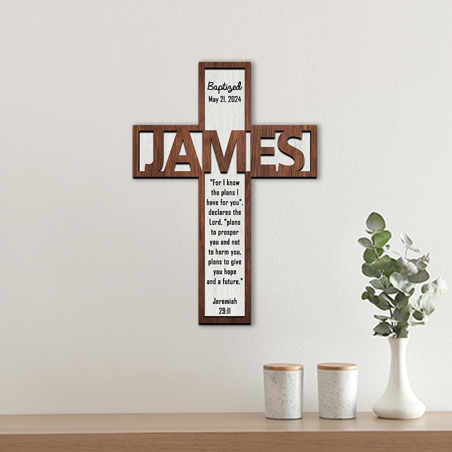 Personalized Baptism Cross Wooden Sign for Boy or Girl 1