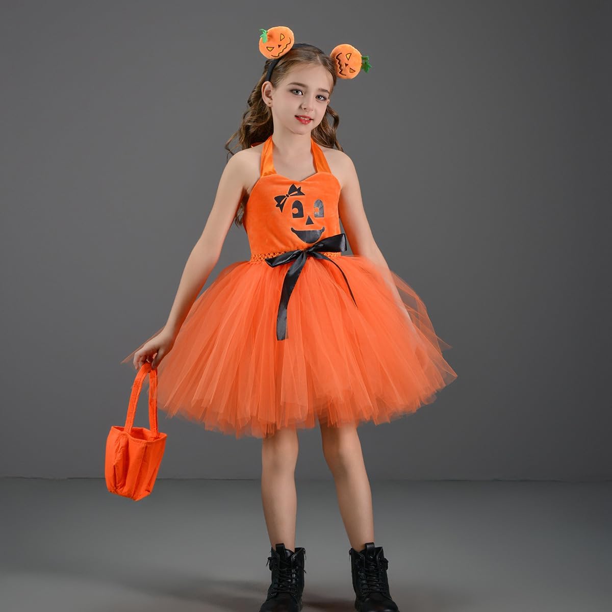 FYMNSI Kids Girls Halloween Pumpkin Tutu Dress 3PCS Set