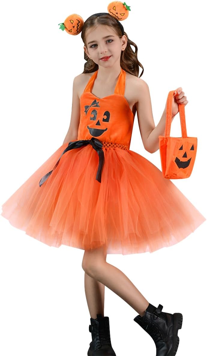 FYMNSI Kids Girls Halloween Pumpkin Tutu Dress 3PCS Set