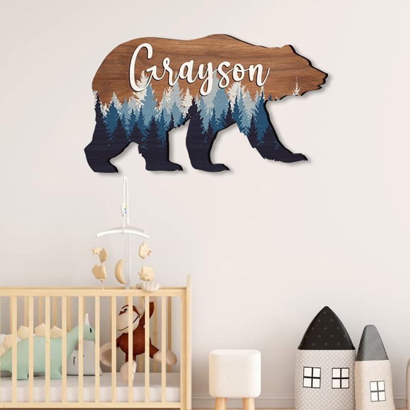IZI POD Personalized Baby Name Sign Wooden Forest Decor