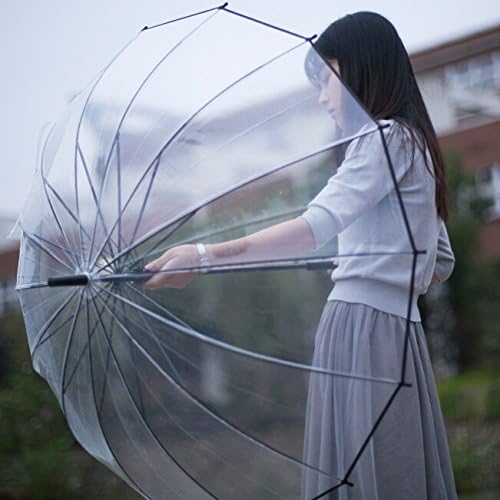 Lancoon Clear Bubble Umbrella 16 Ribs Windproof Auto Open KS10Black