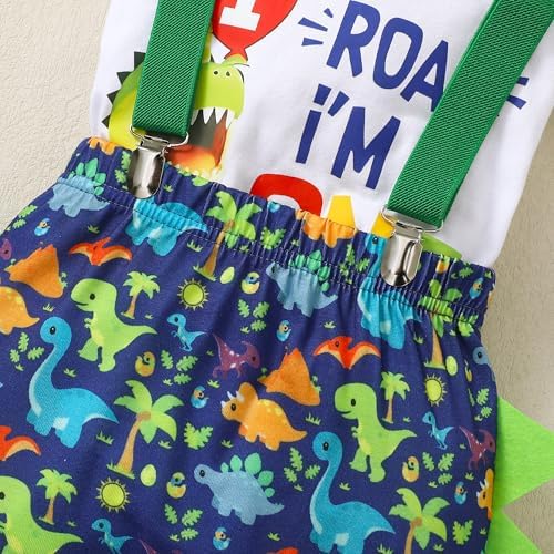 Baby Boy 1st Birthday Dinosaur Romper Suspenders Set